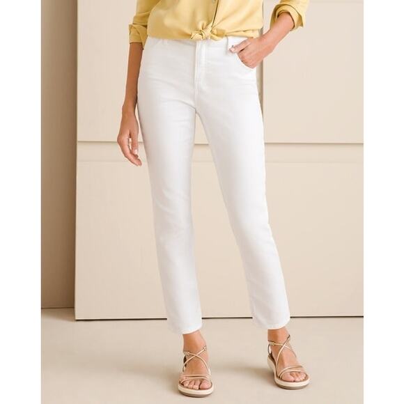 CHICO'S White So Slimming Girlfriend PATCHWORK Ankle Jeans Small - Picture 2 of 10